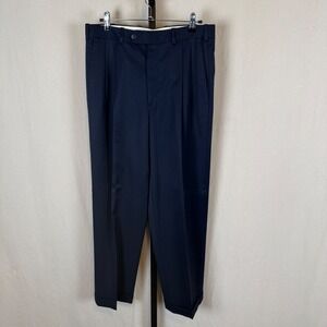 Nordstrom J.B. Britches Mens Navy Blue Virgin Wool Pleated Cuffed Pants 32x29